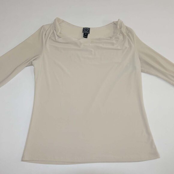 Clara Sun Woo Tops - Clara Sun Woo Women's Waterfall Boat Neck Blouse Medium 3/4 Sleeves Beige Top M